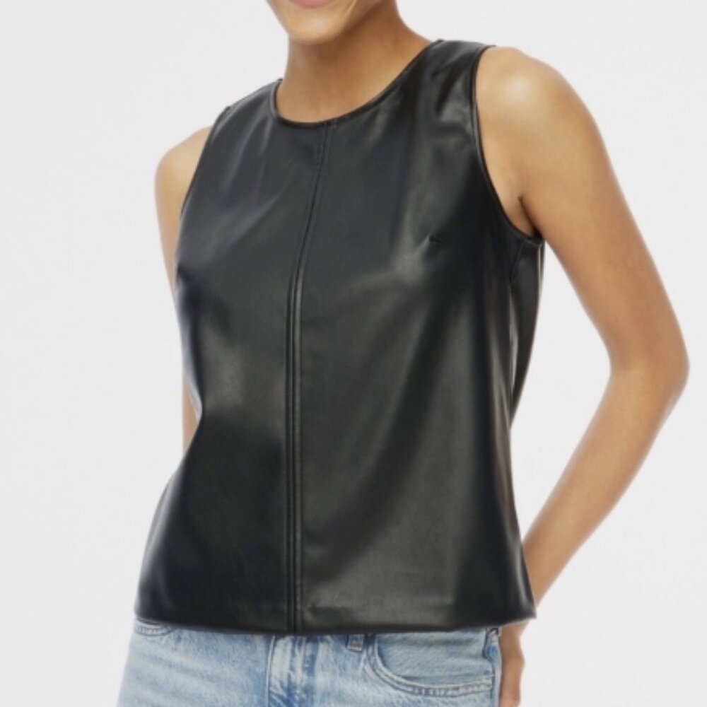J. Crew Factory Black Faux Leather Blouse Edgy Goth Cool Girl Size S